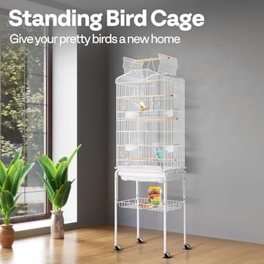 VIVOHOME 64 Inch Bird Cage with Play Top and Rolling Stand for Parrots Conures Lovebird Cockatiel Parakeets White - Image 2
