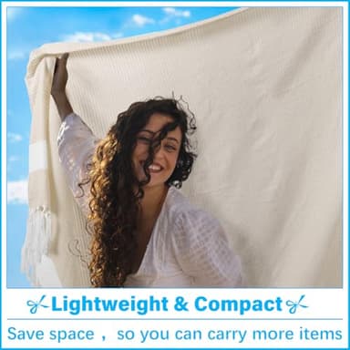 Oversized Turkish Beach Towel Blanket XXL Cotton Sandproof Towels Boho Woven Extra Large Big Sand Free Giant Throw Blankets Huge Quilt XL Picnic Camping Necessities Cloud For Adult Gifts Beige - Image 3