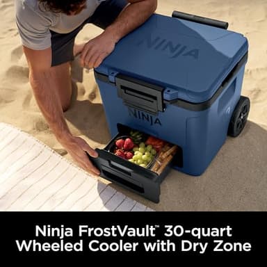 Ninja | Cooler | FrostVault 30QT Cooler with Wheels | Insulated with Temp Dry Storage Drawer | Keeps Ice Cold for Days | for The Beach, Camping, Picnics & More | Lakeshore Blue | FB230BL - Image 2