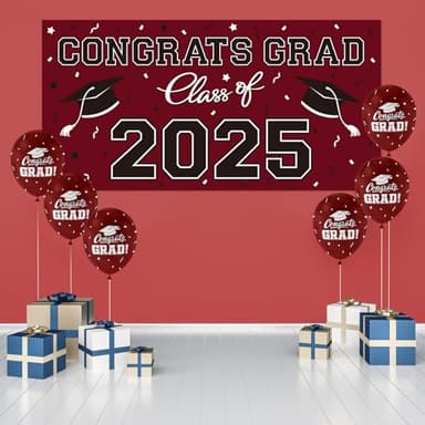 2025 Graduation Party Plastic Backdrop - 65" x 32.7" Congrats Grad Banner in Maroon, Large Class of 2025 Decorations, Photography & Grad Party Supplies - Image 3