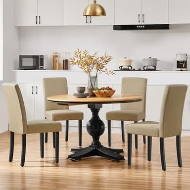 Yaheetech Dining Chairs Set of 4 Fabric Parson Upholstered Kitchen Chairs with Padded Seat and Solid Wood Legs for Dining Room/Restaurant, Armless Design, Khaki - Image 7