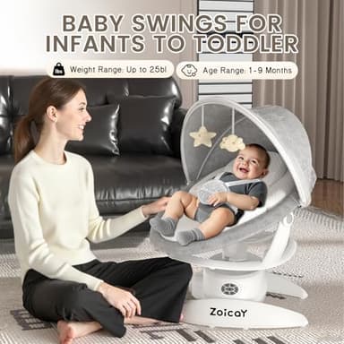 3-in-1 Baby Swing for Infants with Motion Detection, Electric Baby Swing with 3 Swing Modes, 12 Lullabies & 5-Speeds & Removable Swing Seat, BT Enabled & 360°Rotating Seat and Manual Remote, White - Image 8