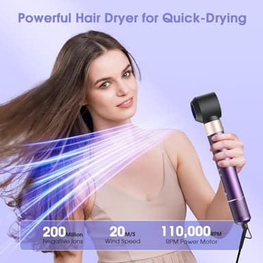 Vincofy 7-in-1 Hair Dryer Brush and Hair Styler Set – Fast Drying, Curling, Straightening & Volumizing – Hot Air Styling Tool with No Heat Damage – for All Hair Types – Lavender - Image 4