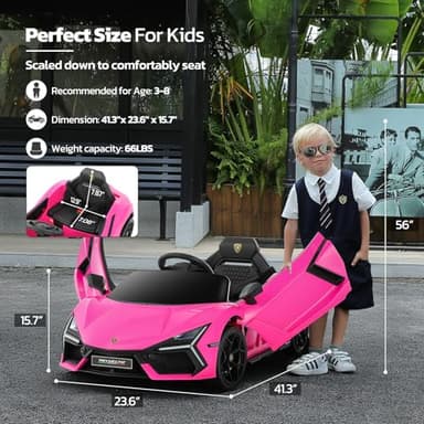 ELEMARA Licensed Lamborghini Ride On Car with Scissor Door,Electric car for Kids with Remote Control,12V Kids Car with Bluetooth,LED Light,MP3 Player and Wide Seat(Pink) - Image 2