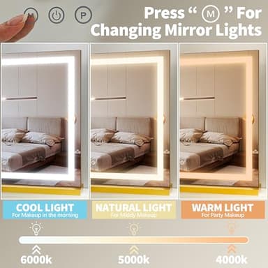 FENNIO 23" x 18" Vanity Mirror with Lights，LED Makeup Mirror，Hollywood Mirror with 3 Color Modes & Adjustable Brightness，Vanity Mirror Square Gold - Image 2