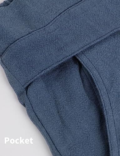 Hooever Women's Cotton Linen Culottes Pants Elastic Waist Wide Leg Palazzo Trousers Capri Pant (Blue-L) - Image 5