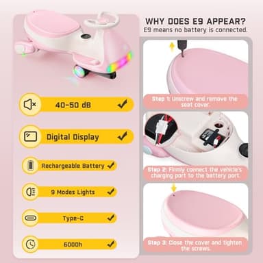 FanttikRide 12V N7 Ultra Electric Wiggle Car with Pedal, Kids Car, MagicMute Motor Swing Car, 2 Speeds, 9 Color Modes, Digital Display, Bluetooth, for Ages 3 and Up, 150 Lbs, Pinkish White - Image 2