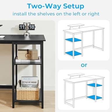 GreenForest Computer Home Office Desk with Monitor Stand and Reversible Storage Shelves,55 inch Modern Simple Writing Study PC Work Table,Black - Image 6
