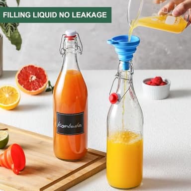 8 Pack [1 L / 33 fl. oz.] Swing Top Glass Bottles w/Airtight Stopper Lids – Flip Top Brewing Bottle for Fermentation, Kombucha, Mead, Vinegar, Beer, Kefir, Wine, Soda – With 8 Extra Seals & 2 Pourers - Image 6