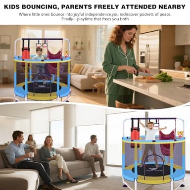 Trampoline for Kids, 5FT Adjustable for Toddler, Indoor/Outdoor Baby Trampoline with Enclosure Net, No-Gap Safe Design, Gifts for Boys & Girls (Yellow&Blue) - Image 7