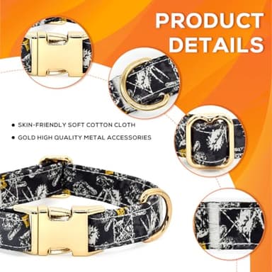 Dog Collar Bow Tie, Black Dinosaur Fossil, Wedding Birthday Accessories, Small (10" - 16") - Image 2