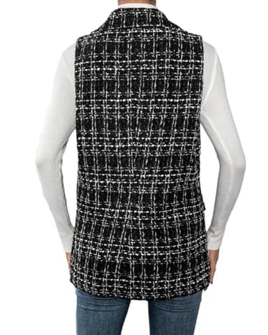 Mina Self Tweed Blazers for Women Sleeveless Tweed Plaid Vest White Vests Blazers for Business Casual Fashion Fall Winter Clothes for 2025 P/HS-M - Image 5