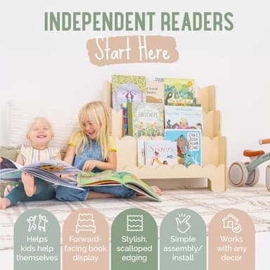 Fable Twig Wooden Kids Bookshelf w/Scalloped Edges- Made in USA- Perfect Height 3-Tier Montessori Shelf- Durable Childrens Bookcase for Kids Room or Playroom- Baby Book Shelf Nursery - Image 3