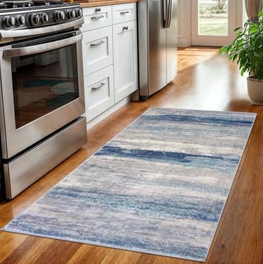 KOZYFLY 3x5 Rug Modern Ombre Living Room Area Rug, Washable Rugs for Bedroom Non-Slip Soft Stain Resistant Striped, Print Distressed Sky Blue Abstract Carpet for Living/Laundry/Kid Room - Image 2