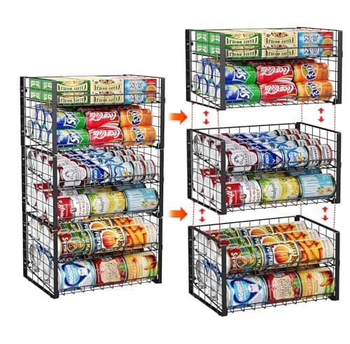 JKsmart 2-Tier Stackable Rack Organizer for Pantry, Adjustable Dispenser Holds Up to 90 Cans, Storage Holder for Various Ounces of Canned Drinks, Black, 3 Pack - Image 1