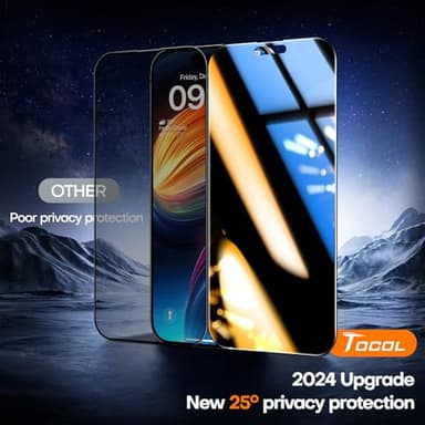 TOCOL for iPhone 16 Plus 15 Plus Privacy Screen Protector True 25°Anti Spy 9H+ Hardness Tempered Glass Full Coverage Screen Protector Easy Installation 2 Pack - Image 2