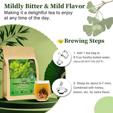 FullChea - Ginkgo Biloba Tea Bags, 36 Teabags - Premium Dried Ginkgo Biloba Leaves - Non-GMO - Caffeine-free - Support Memory & Focus - Image 5