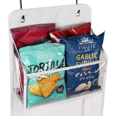 Univivi Over Door Hanging Organizer, Closet Door Organizer with 6 Clear Plastic Pockets & 2 Big Metal Hooks for Cosmetics, Bathroom, Nursery and Sundries - Image 4