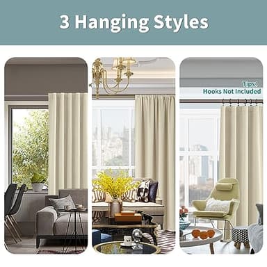 BGment Beige Full Blackout Curtains with Thermal Insulation Liner Curtains 90 Inches Long, Rod Pocket and Back Tab Double Layer Room Darkening Window Curtain for Bedroom(52 x 90 Inch, 2 Panels, Beige) - Image 3