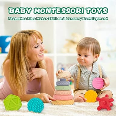 SpringFlower 3 in 1 Montessori Toys for Babies 0-3-6-12 Months, Soft Baby Teething, Stacking Building Blocks for Infants, Sensory Developmental Education Toys for Toddler Baby 12-18 Months,23 PCS - Image 5