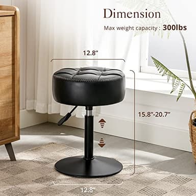 LUE BONA Adjustable Vanity Stool, 360°Swivel Vanity Chair for Makeup Room, Black Stool Chair for Vanity, Small Faux Leather Vanity Stools for Bathroom, Living Room - Image 2