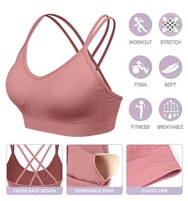 VEQKING 3 Pack Womens Strappy Sport Bras Criss-Cross Back Workout Yoga Bralettes Medium Support Bra for Running Gym Exercise - Image 5