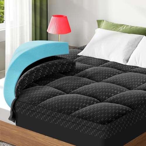 Dual Layer 3 Inch Memory Foam Mattress Topper California King Size, 2 Inch Gel Memory Foam Plus 1 Inch Cooling Pillow Top Mattress Pad Cover, with 8-21 Inch Deep Pocket, Black - Image 1