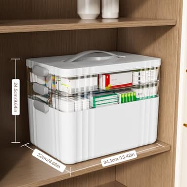 ARSTPEOE 3-Tier Medicine Organizer - Portable Medicine Cabinet with Plastic Handle, Multipurpose Medical Box with Pill Box, Empty First Aid Kit for Home - Image 3