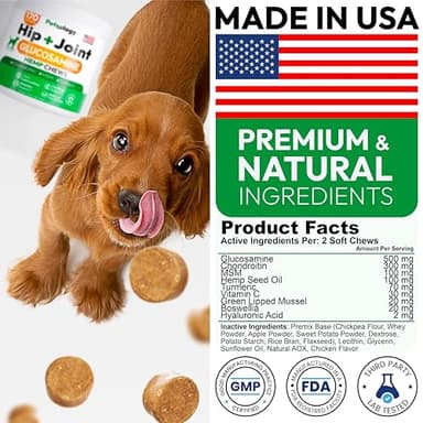 Hemp Hip and Joint Supplement for Dogs - Glucosamine for Dogs - 170 Mobility Support Chews - Advanced Joint Pain Relief Treats with Chondroitin, MSM, Turmeric - Large & Small Breeds - Made in USA - Image 6