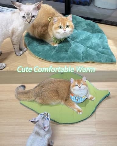 Rzxlszy Cat Mat Self Warming Cat Bed 26"x20" Leaf Shaped Cotton Soft Warm Pet Pad Blanket for Indoor Bed Couch Sofa Floors Cat and Dog Warm Mattress (Green) - Image 3