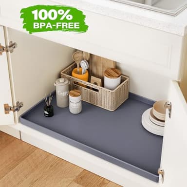FLATO Waterproof Under Sink Mat 34" x 22" Shelf Liner for Kitchen and Bathroom, Cabinet Protector, Organizers and Storage, Flexible Silicone Drip Tray - Image 4