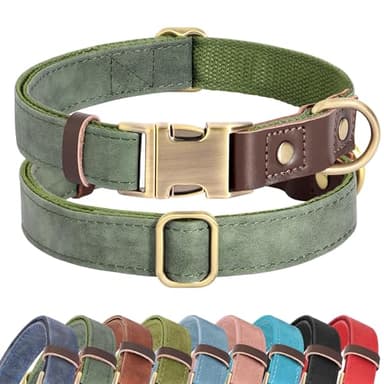 Didog Soft PU Leather Dog Collars for Small Dogs,Classic Adjustable Dog Collars with Quick Release Metal Buckle,Easy Clean and Comfortable with Nylon Lining,Green,S Neck 10-15" - Image 1