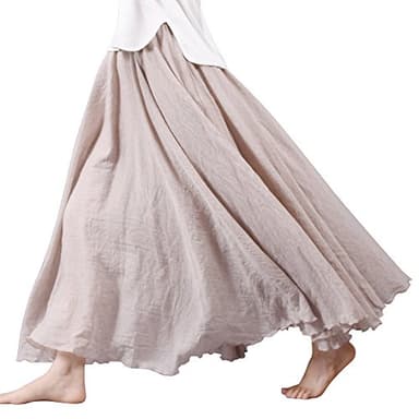 OCHENTA Cotton Long Maxi Skirt Flowy Boho for Summer Beach Goth Fairy Renaissance Weekend Skirts Off White 85CM - Image 2