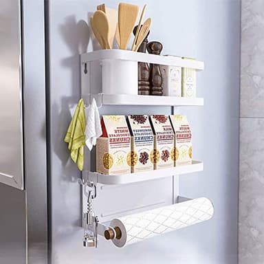 Dr.BeTree Magnetic Spice Rack for Refrigerator White Magnetic Paper Towel Holder for fridge Magnetic Shelf Magnetic Shelves Fridge Magnet Organizer Spice Rack Kitchen Organization Kitchen Storage - Image 9