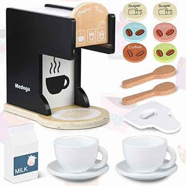 Play Kitchen Accessories Kids Wooden Coffee Maker Toy Espresso Machine Toddler Toy Kitchen Sets for Girls and Boys (Coffee Maker) (Black) - Image 4