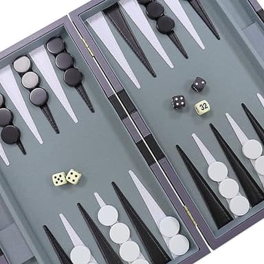 Backgammon Set - Classic Board Game with Premium Leather Case - Portable Travel Strategy Backgammon Game Set for Adults, Kids - Suitable as (18inch, Gray) - Image 5