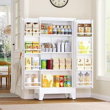 GAIOUS 51" Metal Kitchen Pantry Cabinet, Storage Cabinets with 2 Door and 3 Adjustable Shelves, White Freestanding Food Storage Cabinet, Steel Cupboard for Kitchen Dinning Room - Image 1