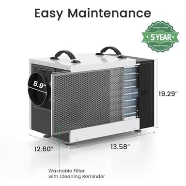 Waykar 125 Pint Crawl Space Dehumidifier with Pump and Drain Hose for commercial, Basements, and Water Damage Unit for Spaces up to 6500 Square Feet, Smart Humidity Control - 5-Year Quality Coverage - Image 9