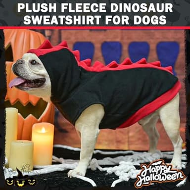 SCENEREAL Dog Dinosaur Costume, Funny Dog Halloween Costume, Dinosaur Dog Apparel for Small Medium Dogs Cats, Warm Fleece Pet Clothes Dog Hoodie for Yorkie Chihuahua Jumpsuit, Black M - Image 2