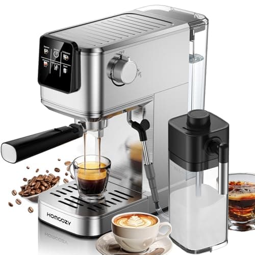20 Bar Espresso Machine, Hot & Cold Brew Coffee Maker with Milk Frother, Touch Screen, Compact Water Tank, Expresso Coffee Machines for Lattes, Cappuccinos, Americano, Home & Office, Stainless Steel