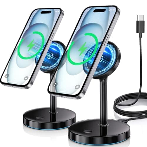 2 Pack Mag-Safe Charger Stand 15W Magnetic Wireless Charging Station for iPhone 16 15 14 13 12 Pro/Pro Max/Plus/Mini Magnet Wireless Charging Station/Pad with LED Light for AirPods 3/2/Pro/Pro 2 - Image 1