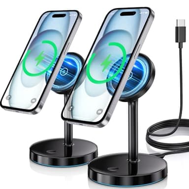 2 Pack Mag-Safe Charger Stand 15W Magnetic Wireless Charging Station for iPhone 16 15 14 13 12 Pro/Pro Max/Plus/Mini Magnet Wireless Charging Station/Pad with LED Light for AirPods 3/2/Pro/Pro 2 - Image 1