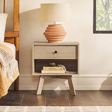 Walker Edison Mid Century Modern 1-Drawer Nightstand Bedroom Storage Drawer and Shelf Bedside End Table, 21 Inch, Coastal Oak - Image 4