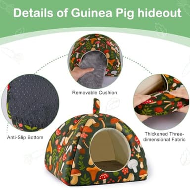 Bienbee Guinea Pig Hideout, Washable Rabbit Bed with Guinea Pig Tunnel, 2 Pack Guinea Pigs Toys Set Bunny Hideout Cage Accessories for Hamster Ferret Rabbits Bunny, Green Mushroom - Image 5