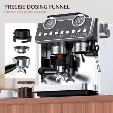 QJA Espresso Machine with Grinder, 20 Bar Pressure Professional Espresso Maker with 30 Grinding Settings, 58mm Portafilte, Anti-scalding Milk Frother Steam Wand for Latte Cappuccino (Stainless Steel) - Image 6