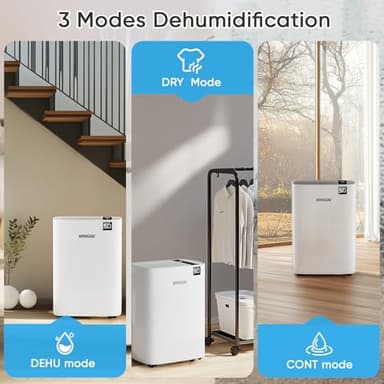 VOVGUU 5500 Sq.Ft 75 Pints Dehumidifier for Basement and Home with Drain Hose & 1.43 Gal Water Tank, 3 Smart Modes, Humidity Control, Auto Defrost, 24H Timer- Energy Star Dehumidifer for Large Room - Image 5