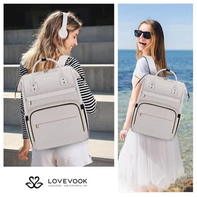 LOVEVOOK Laptop Backpack for Women,15.6 Inch Professional Womens Travel Backpack Purse Computer Laptop Bag Nurse Teacher Backpack,Waterproof College Work Bag Carry on Back Pack with USB Port,Off-white - Image 7