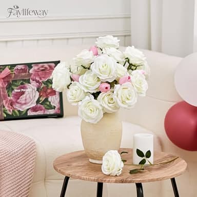 20PCS Artificial White Roses, 3.9'' Silk Flower Head Fake White Rose with Long Stems, Realistic Faux Roses Bouquet for DIY Wedding Home Party Office Decoration - Image 8