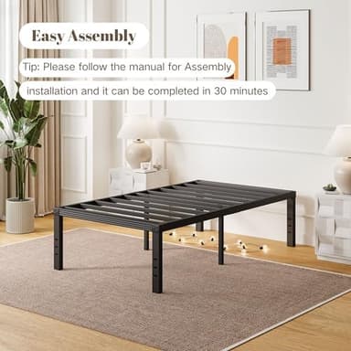 ZIYOO Twin Bed Frames, 18 Inches Platform Bed Frame, 1000lbs Heavy Duty Steel Slat, Non-Slip Design, No Box Spring Needed, Easy Assembly, Quiet Noise Free, Under Bed Storage Space, Black - Image 5