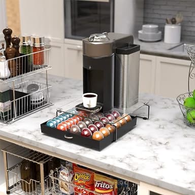 DecoBrothers Crystal Tempered Glass Vertuo Pod Holder Drawer, 30 Large or 60 Small Nespresso Capsule Organizer, Black - Image 7